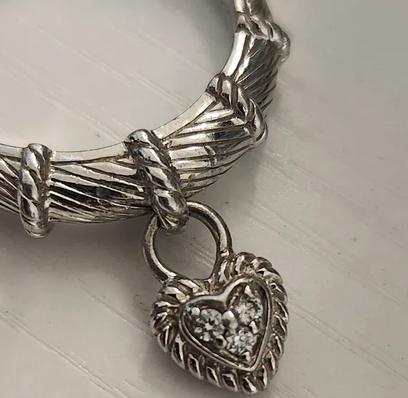 Judith Ripka Sterling Silver Heart Charm Ring Size 11 - Picture 4 of 10